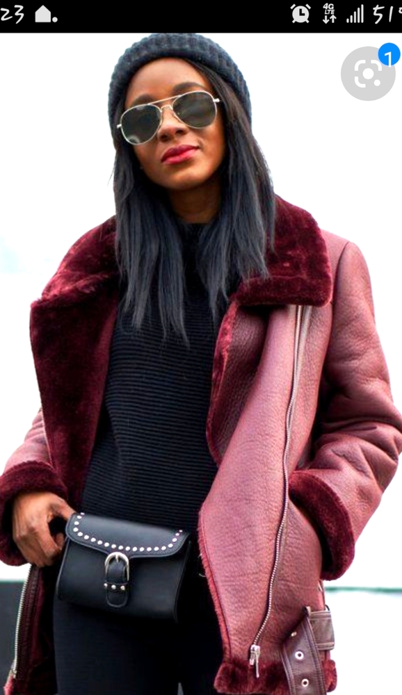Zara Burgundy Shearling-Lined Leather Jacket